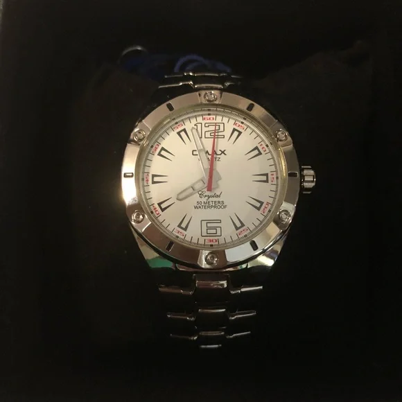 Silver Men's Omax Diamond accent stainless steel never worn Watch w/tags & box